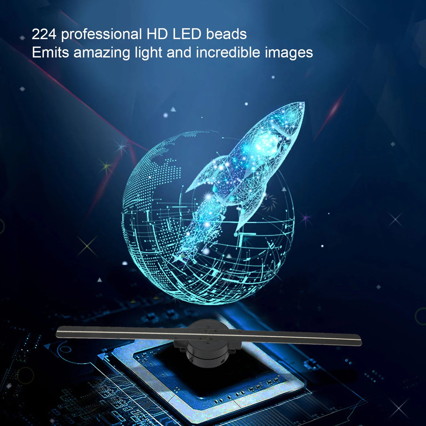 16.5in 3D Hologram Fan 2000x224 WiFi 3D Projector with 224 LED Light Beads for Business Store Advertising 100‑240V