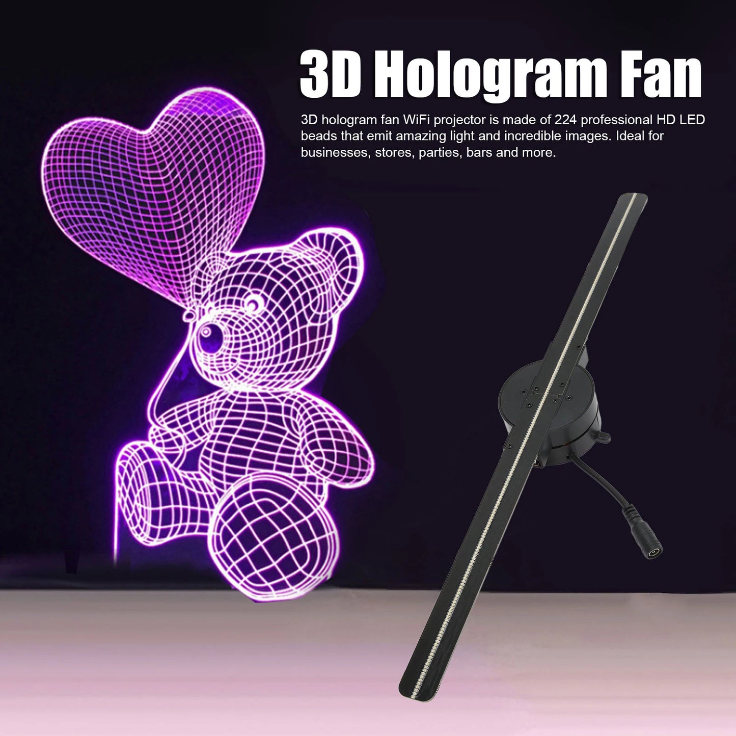 16.5in 3D Hologram Fan 2000x224 WiFi 3D Projector with 224 LED Light Beads for Business Store Advertising 100‑240V